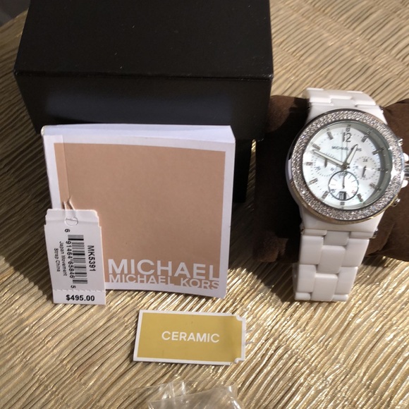 Michael Kors white ceramic watch like with silver tone & clear crystal detailing - Picture 2 of 8